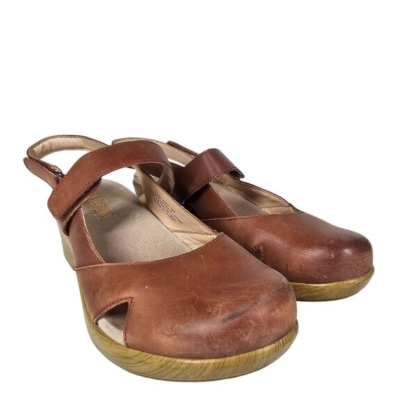 Alegria Brown Leather Cognac Slingback Clogs Mary Jane Tarah Sandal Womens 37/7 - Picture 2 of 16